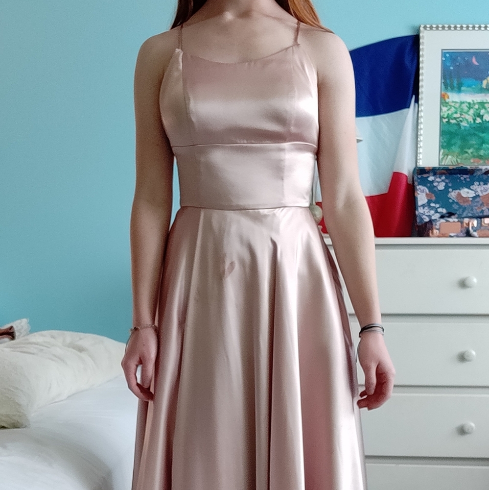 satin strappy-back prom dress